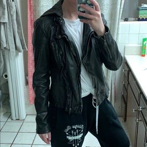 Free people vegan leather hooded jacket